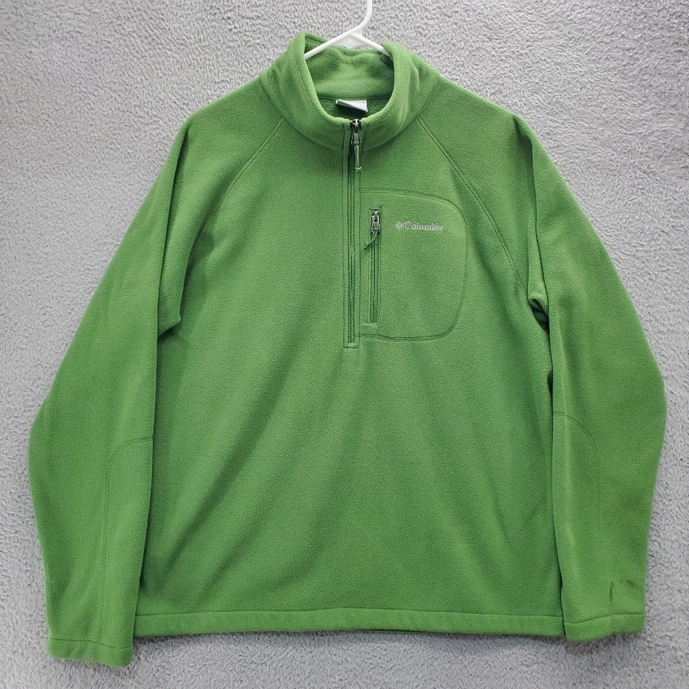 Columbia Fleece Jacket Sweater Pullover Mens Large 1/2 Zip Pocket Green